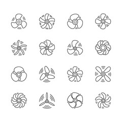 Set of propellers. Collection of colling fan icons. Vector illustration