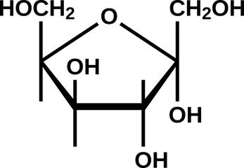 Alpha-sorbofuranose structural formula, furanose form of sorbose, vector illustration
