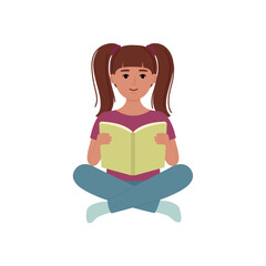 Beautiful girl sitting and reading book. Vector illustration