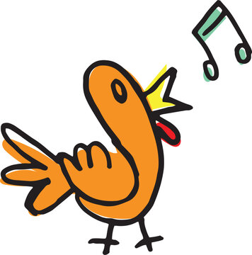recommend clip art: Little bird singing - simple stylized drawing - sketch - colored