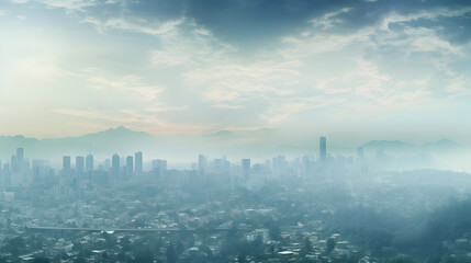 Obraz premium Smog jungle panoramic view, skyscape that shows smog and polluted air pollution from particle