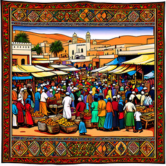 Naklejka premium A vibrant tapestry depicting a bustling market scene in Morocco Transparent Background Images 