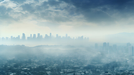 Smog jungle panoramic view, skyscape that shows smog and polluted air pollution from particle