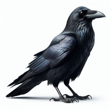 Image of isolated raven against pure white background, ideal for presentations
