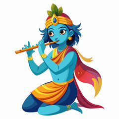 Hindu god Krishna with flute on an isolated white background