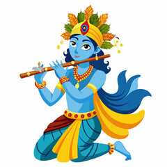 Hindu god Krishna with flute on an isolated white background