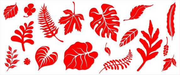 Plants Leaf vector elements for decoration. Tropical Floral eco graphic, Red icon for vacation with PNG