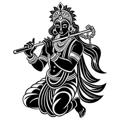 Hindu god Krishna with flute on an isolated white background
