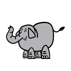 Happy little elephant cartoon. Hand drawn childish vector illustration isolated on white background.