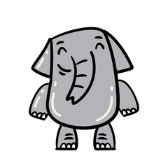 Cute elephant character. Hand drawn cartoon vector illustration isolated on white background.
