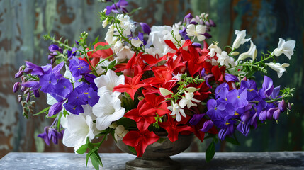 Flower arrangement red, white and purple flowers