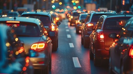 Monday traffic jam in city, street light traffic jam dark land vehicle mode of transport - Powered by Adobe