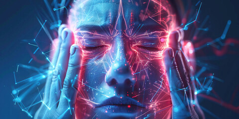 Sinusitis Strain: The Facial Pressure and Congestion - Visualize a person holding their sinus area, with pressure marks and congestion lines around their nose and eyes, depicting the facial pressure