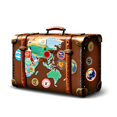 A vintage leather suitcase with travel stickers from around the world Transparent Background Images 