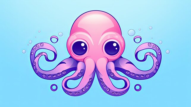 A cute cartoon octopus with big eyes and a pink body.