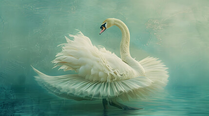 Obraz premium A swan in an elegant ballet tutu. radiating grace with its pure white feathers and poised posture.