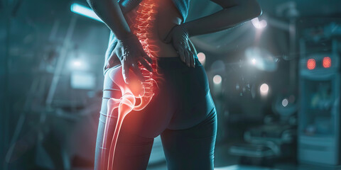 Sciatica Struggle: The Shooting Leg Pain and Numbness - Picture a person grabbing their lower back while experiencing shooting pain down one leg, with the leg partially faded to indicate numbness, ill