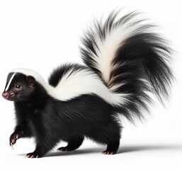 Image of isolated skunk against pure white background, ideal for presentations
