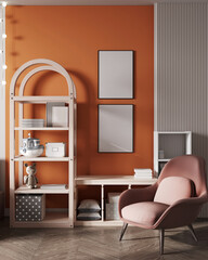 mock up poster frames in modern interior background, Children room, Scandinavian style, 3D render, 3D illustration