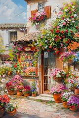 Fototapeta na wymiar Flower shop abundance, floral aroma, quaint charm, colorful street view