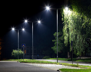empty parking area with safety modern illumination at night - 790113300