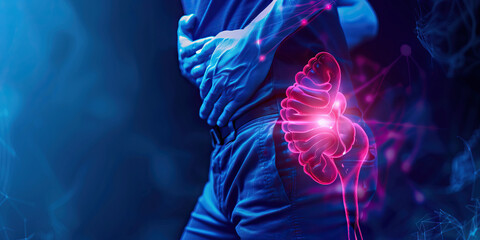 Kidney Stone Agony: The Flank Pain and Urinary Urgency - Imagine a person holding their side, with a kidney highlighted to indicate pain, and a bladder symbol showing urgency
