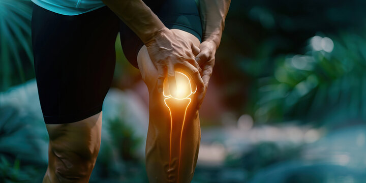ACL Tear Trauma: The Knee Instability and Swelling - Picture a person holding their knee, with highlighted instability and swelling, illustrating the knee instability and swelling of an ACL tear.