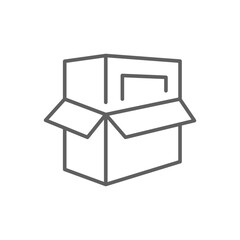 Product packaging icon. Simple outline style. Box, package, carton, cardboard, distribution, open package, delivery service concept. Thin line symbol. Vector illustration isolated. Editable stroke.