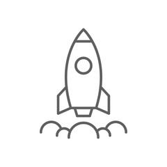 Product release icon. Simple outline style. Launch, rocket, begin, campaign, new, startup, start, fast, project, business concept. Thin line symbol. Vector illustration isolated. Editable stroke.