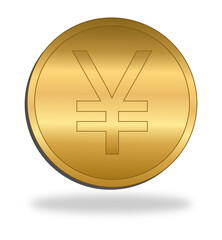 Obraz premium Golden Japanese yen. Isolated coin in 3d on white background