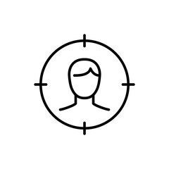Male user target icon. Simple outline style. Man, user target, approach, person, centric, graphic, people, marketing, business concept. Thin line symbol. Vector illustration isolated.