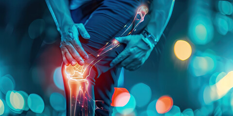 Bursitis Blues: The Joint Pain and Tenderness - Picture a person with a highlighted joint, holding it in pain, illustrating the joint pain and tenderness of bursitis - obrazy, fototapety, plakaty