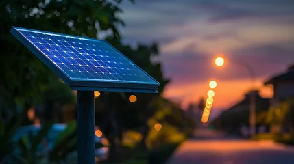 Foto op Canvas Closeup of an energyefficient LED streetlight powered by solar energy, urban sustainability, night setting with a clear starry sky © NatthyDesign