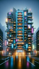 Obraz premium CYBERPUNK HIGH TECH RESIDENTIAL BUILDINGS - Variation 3 AI GENERATED IMAGES