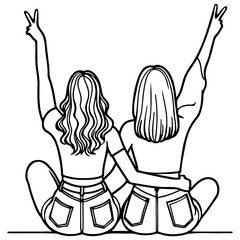 Girl Friends Sketch Drawing.