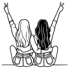 Girl Friends Sketch Drawing.