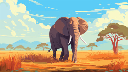Fototapeta na wymiar A huge elephant with a long trunk and big tusks wal