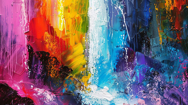 Cascading waterfalls of vibrant colors tumbling down the canvas, creating a cascade of visual delight and sensory overload.