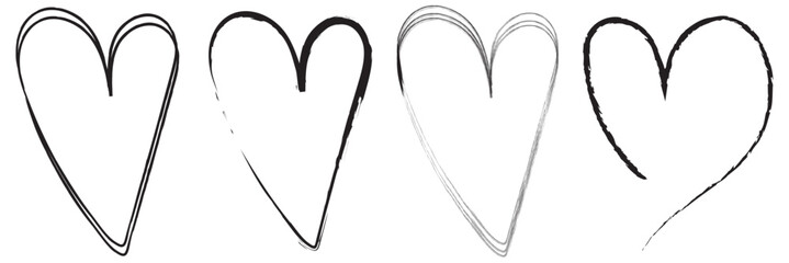 Hand drawn hearts. Hand drawn love symbol collection. Grunge illustrated heart set. Vector illustration. EPS 10. 