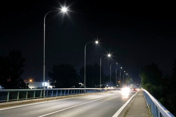 modern LED streetlight on the road bridge at night - 790117757