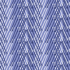Modern stripe spliced effect in masculine indigo blue seamless pattern. Irregular chambray style brushed striped line design.  - obrazy, fototapety, plakaty