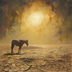 Blistering desert sun casts its wrath, animals mirage-like, melting into the scorched sands