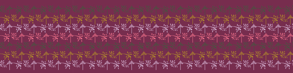 Retro botanical vector border in elegant style. Luxury print textur for beautiful feminine banner decor. Multicolor 70s leaf design