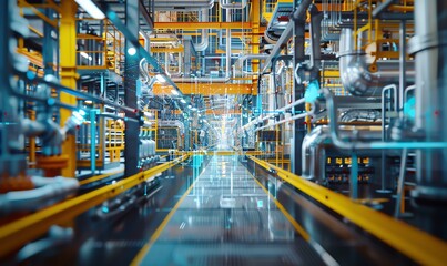 Fototapeta premium Bring to life the concept of Industrial Internet of Things IIoT, through a colorful and intricate digital rendering, showcasing a photorealistic view from an eye-level angle Emphasize the fusion of in
