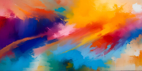 Abstract background of acrylic paint on canvas in blue and orange colors
