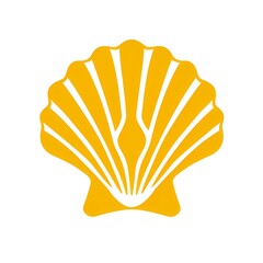 A graphic of a bright yellow Camino de Santiago scallop shell on a white background. generative AI