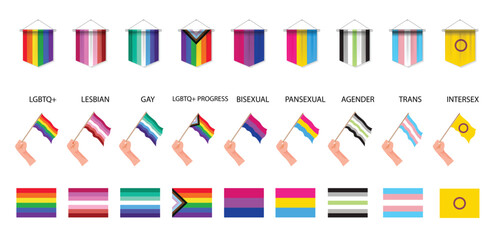 set of pride flag on white isolated vector illustration - obrazy, fototapety, plakaty