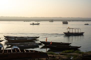 Sunset at Ganges river in Varanasi, Northern India