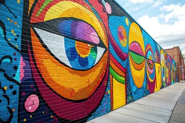 A vibrant mural celebrating the spirit of community, adorning the weathered brick wall with color and joy.