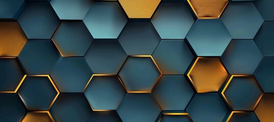 Abstract background with turquoise and gold hexagons. Abstract wallpaper pattern texture backdrop...